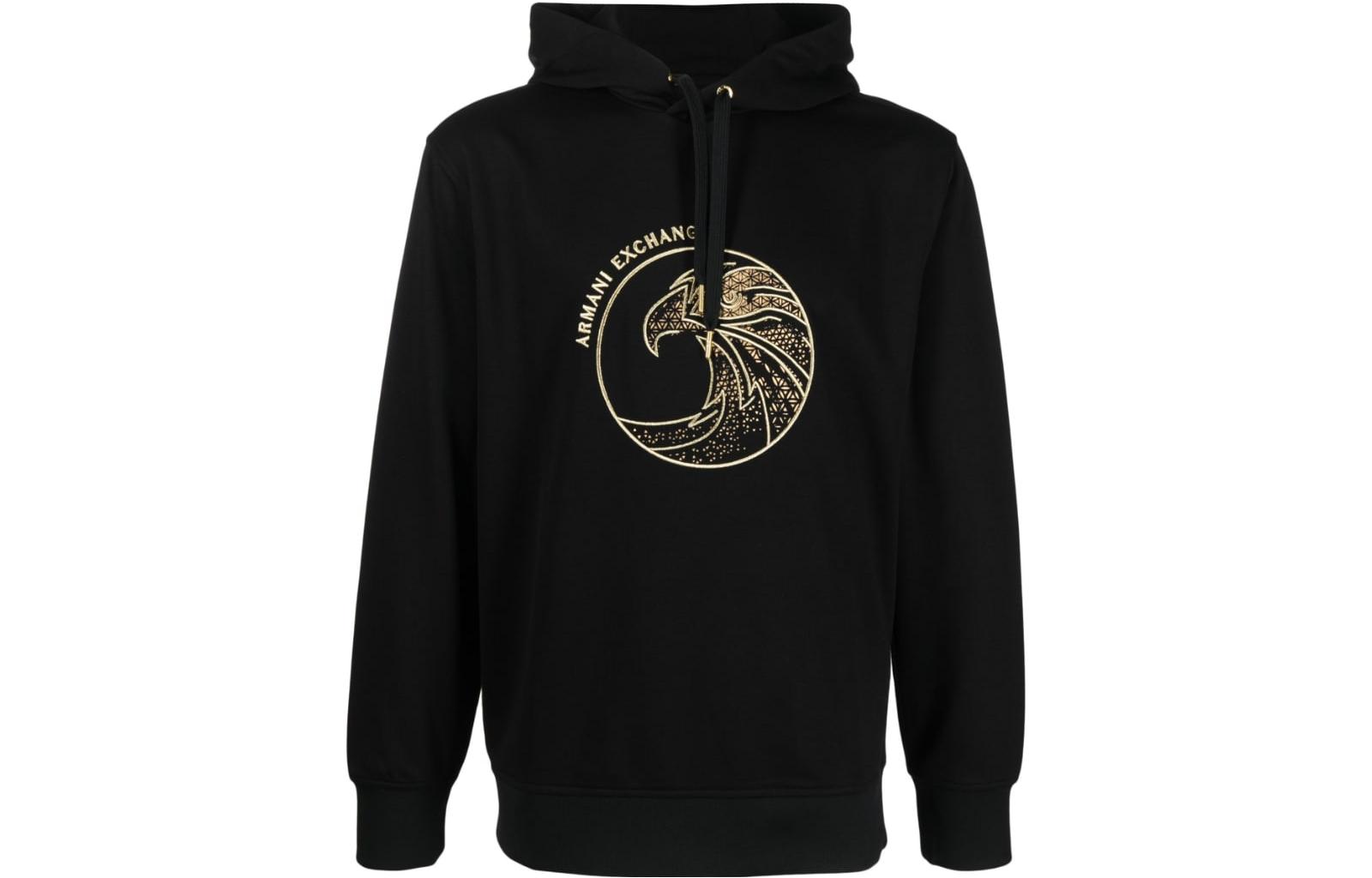 Armani Exchange AE SS23 Logo Embroidered Hoodie Black Mens 3RZMRB-Z9N1Z-1200