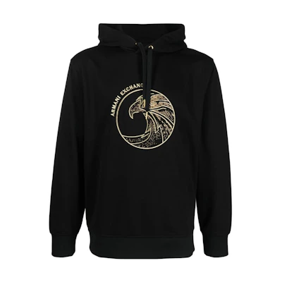 Armani Exchange AE SS23 Logo Embroidered Hoodie Black Mens 3RZMRB-Z9N1Z-1200