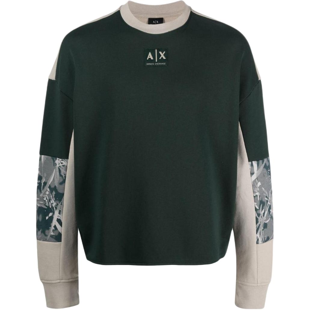 Armani Exchange AE SS23 Logo Patch Colorblock Print Olive Green Sweatshirt 3RZMHB-ZJXAZ-4885