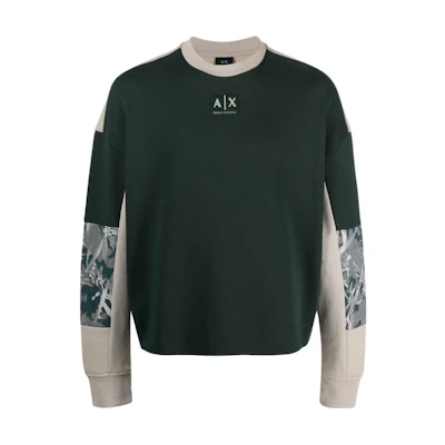 Armani Exchange AE SS23 Logo Patch Colorblock Print Olive Green Sweatshirt 3RZMHB-ZJXAZ-4885