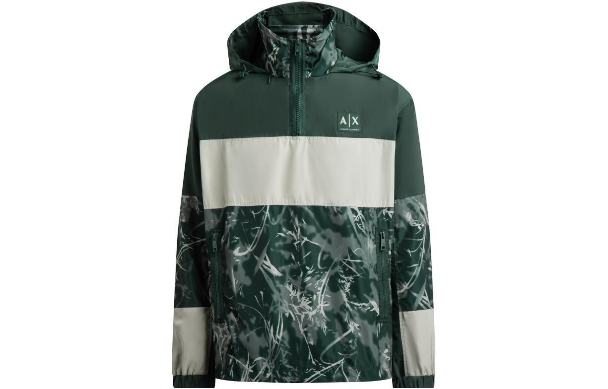 Armani Exchange AE SS23 Logo Patchwork Print Half-Zip Hoodie Jacket Green Men 3RZB17-ZNNSZ-4885