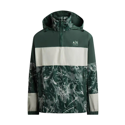 Armani Exchange AE SS23 Logo Patchwork Print Half-Zip Hoodie Jacket Green Men 3RZB17-ZNNSZ-4885