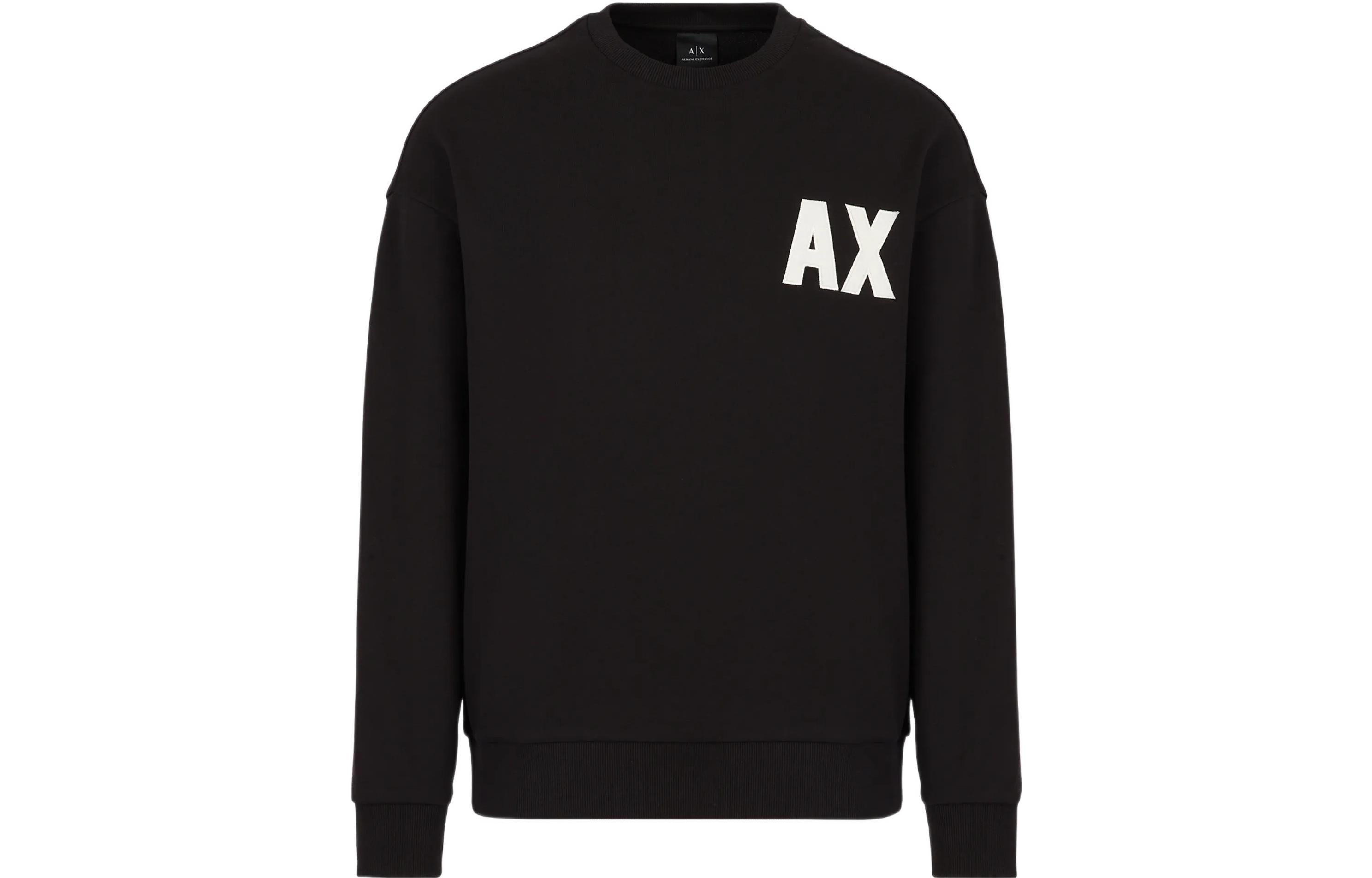 Armani Exchange AE SS23 Logo Print Cotton Crewneck Sweatshirt Unisex Black 3RZMKEZ-J1ZZ1-1200