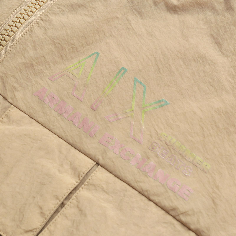 Sizing ARMANI EXCHANGE AE SS23 Logo Print Hooded Zip Jacket Men’s Deep Beige 3RZB30-ZN1CZ-1772