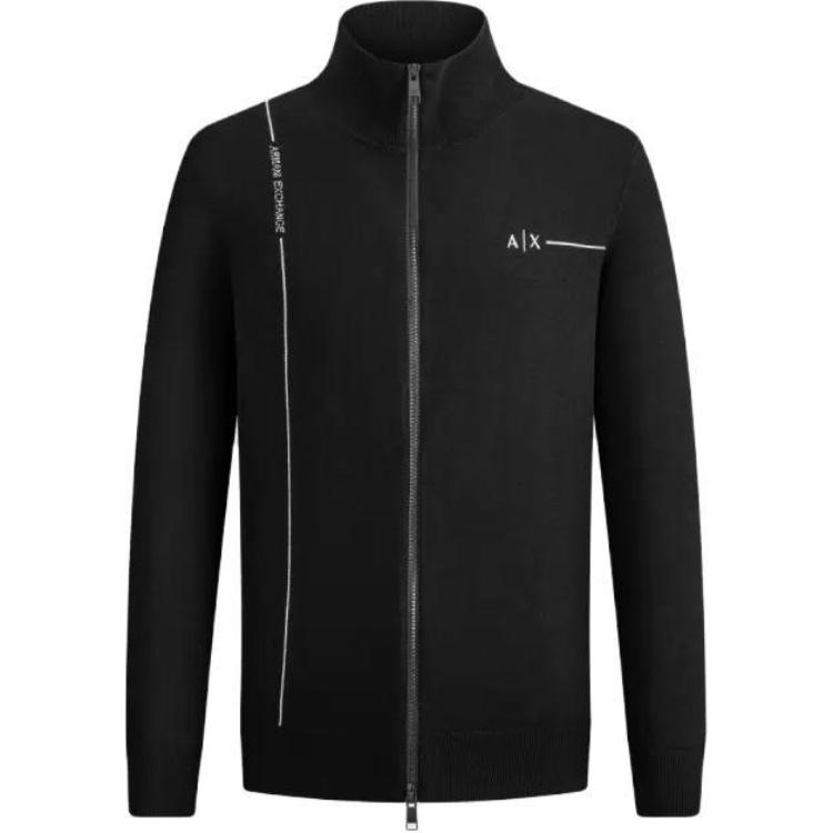 Armani Exchange AE SS23 Logo Print Knit Jacket Black - Zip-Up Design 3RZE1A-ZMQ7Z-1200