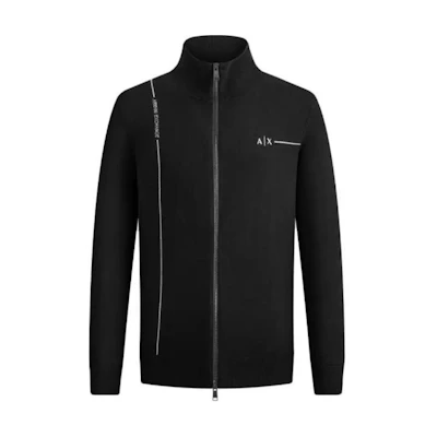Armani Exchange AE SS23 Logo Print Knit Jacket Black - Zip-Up Design 3RZE1A-ZMQ7Z-1200