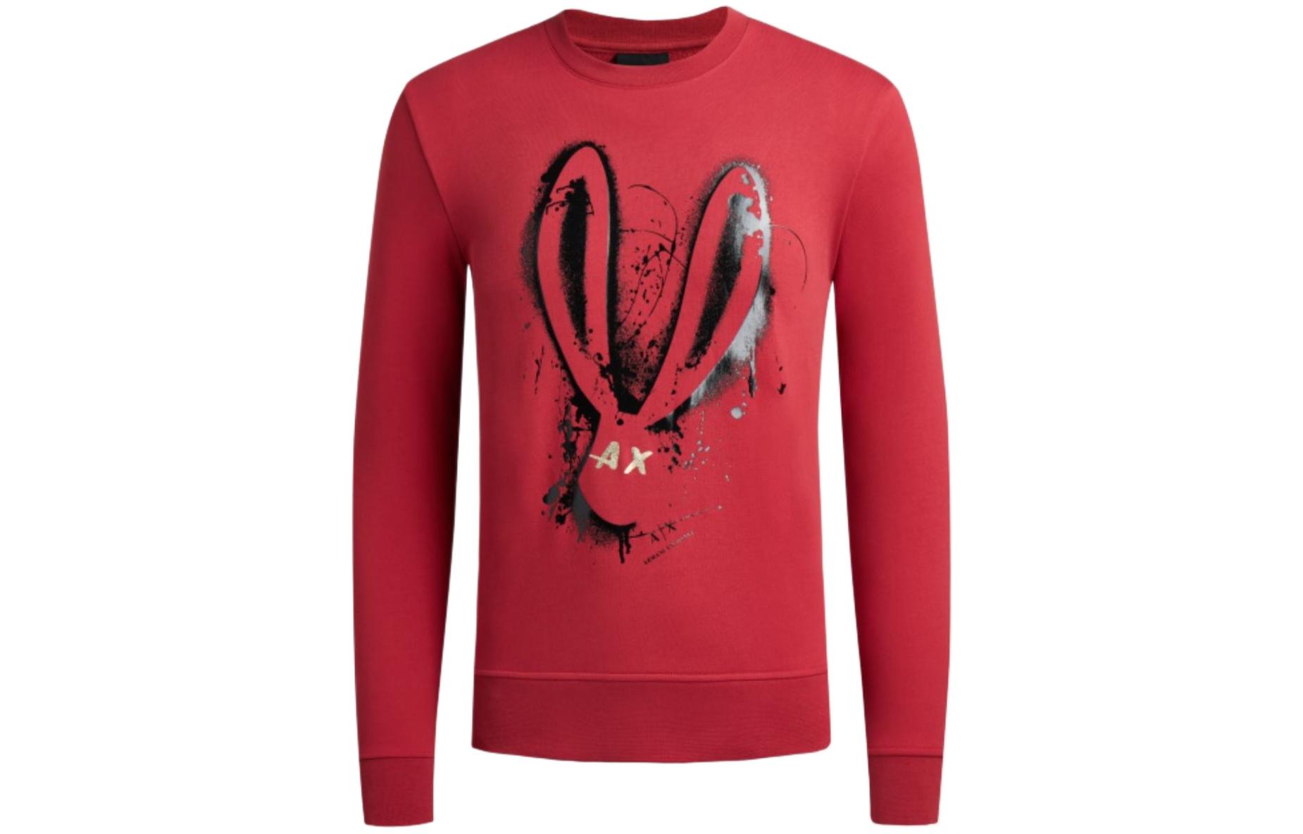 Armani Exchange AE SS23 Lunar New Year Rabbit Crewneck Sweatshirt Red Mens 3RZMEB-ZJ1ZZ-1435