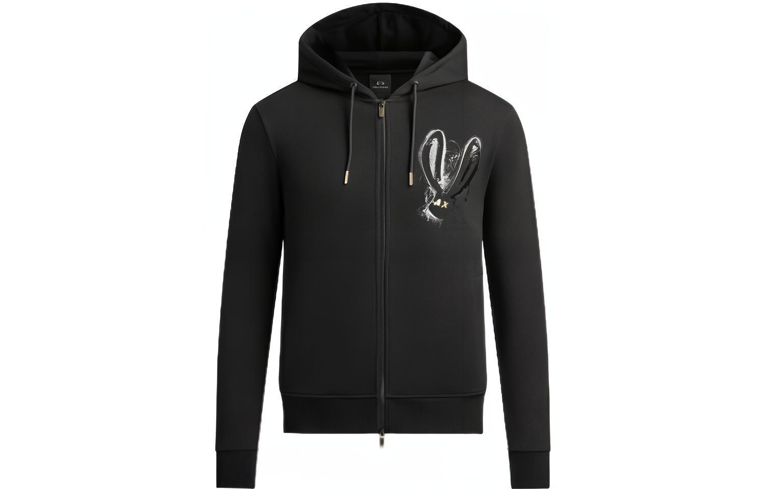 Armani Exchange AE SS23 Lunar New Year Rabbit Print Cardigan Hoodie Black 3RZMEA-ZJ1ZZ-1200