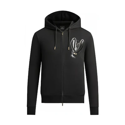 Armani Exchange AE SS23 Lunar New Year Rabbit Print Cardigan Hoodie Black 3RZMEA-ZJ1ZZ-1200