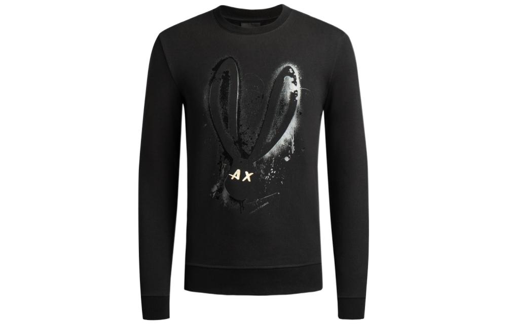 Armani Exchange AE SS23 Lunar New Year Rabbit Print Pullover Hoodie Black () 3RZMEB-ZJ1ZZ-1200