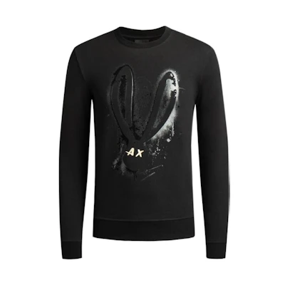 Armani Exchange AE SS23 Lunar New Year Rabbit Print Pullover Hoodie Black () 3RZMEB-ZJ1ZZ-1200