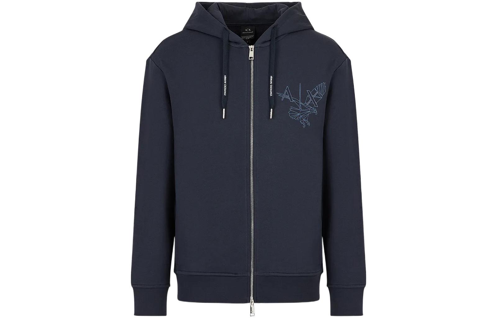Armani Exchange AE SS23 Navy Alphabet Print Zip-Up Hoodie for Men 3RZMAP-ZJTDZ-1510