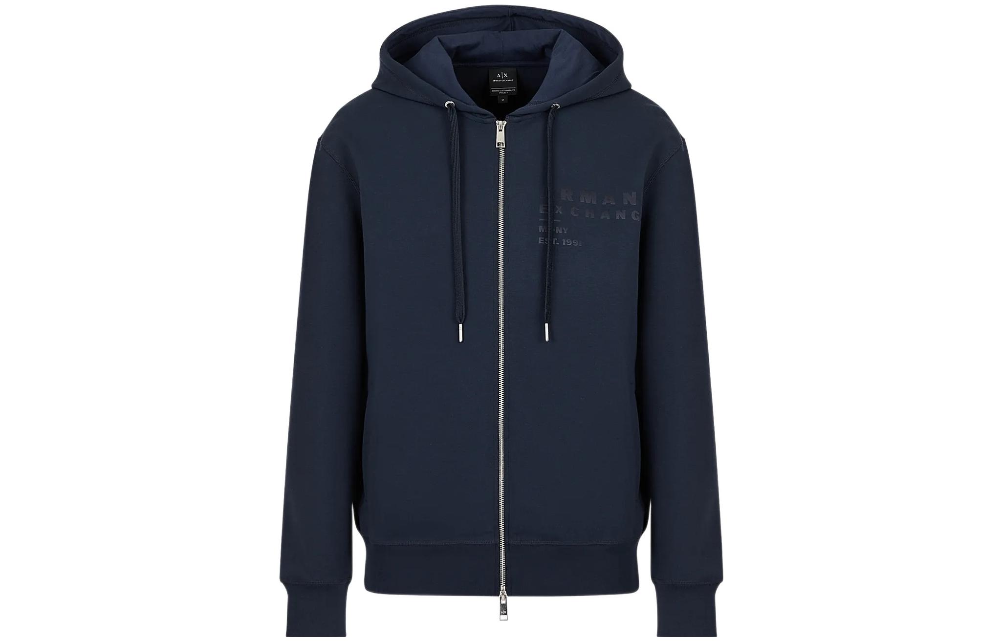 Armani Exchange AE SS23 Navy Blue Logo Print Zip-Up Sweatshirt for Men 3RZMCA-ZJMAZ-1510