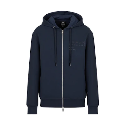 Armani Exchange AE SS23 Navy Blue Logo Print Zip-Up Sweatshirt for Men 3RZMCA-ZJMAZ-1510