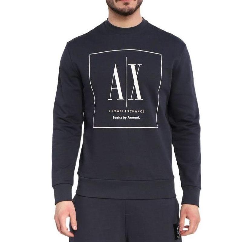 Armani Exchange AE SS23 Navy Logo Print Pullover Sweatshirt for Men 3RZMAB-ZJ83Z-1510