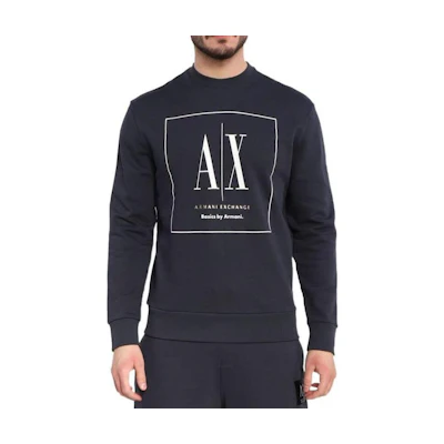 Armani Exchange AE SS23 Navy Logo Print Pullover Sweatshirt for Men 3RZMAB-ZJ83Z-1510