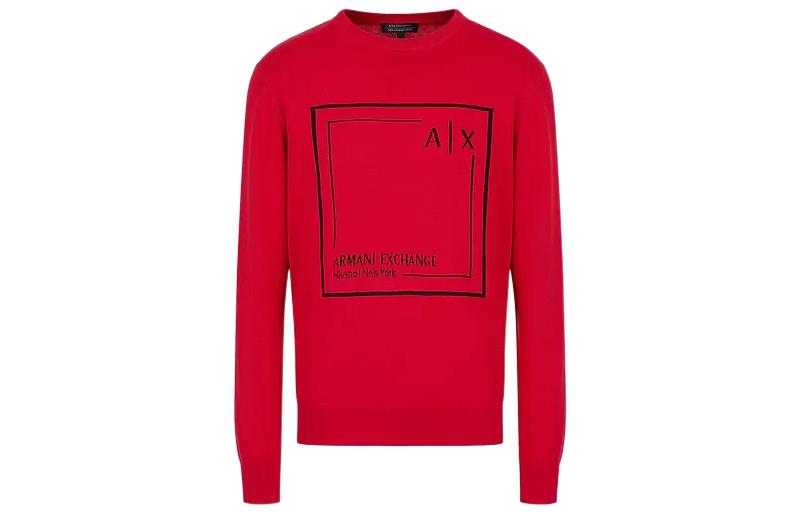 Armani Exchange AE SS23 Red Logo Print Crewneck Sweatshirt for Men 3RZM1AZ-M2HZ1-14AQ