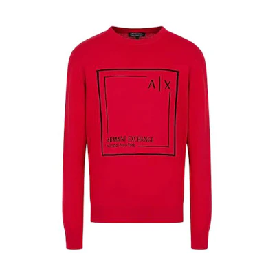Armani Exchange AE SS23 Red Logo Print Crewneck Sweatshirt for Men 3RZM1AZ-M2HZ1-14AQ