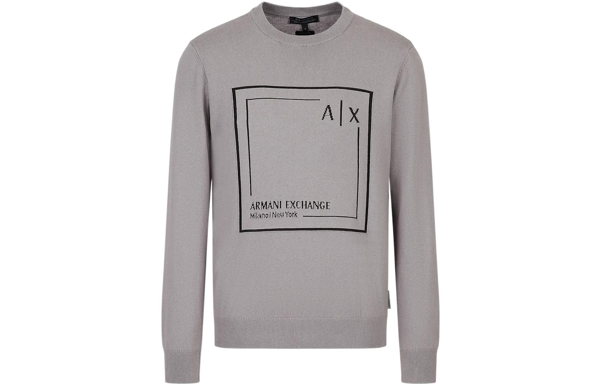Armani Exchange AE SS23 Square Logo Print Crewneck Sweatshirt Men’s Grey 3RZM1A-ZM2HZ-1913