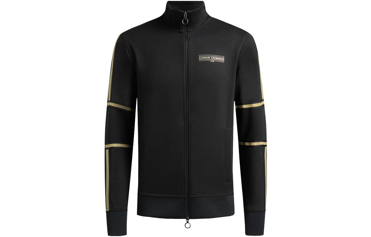 Armani Exchange AE SS23 Striped Zip-Up Stand-Collar Jacket Black 3RZMRA-Z9N1Z-1200