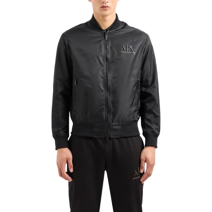 Lookbook 아르마니 익스체인지 AE SS24 블랙 로고 프린트 집업 재킷. 3DZBSA-ZNUBZ-1200