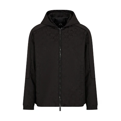 ARMANI EXCHANGE AE SS24 Allover Logo Hooded Jacket Black - Fashion. 6DZBL1-ZN5YZ-1200