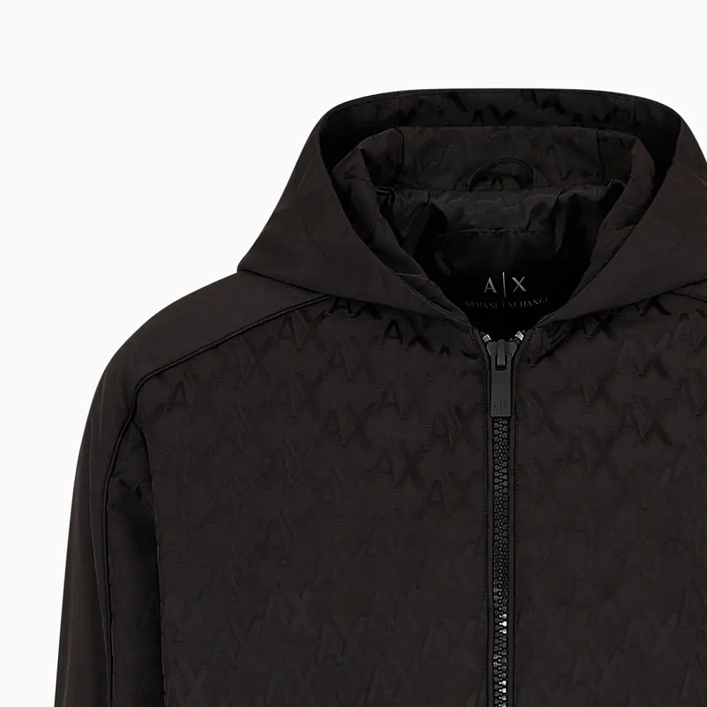 Lookbook ARMANI EXCHANGE AE SS24 Allover Logo Hooded Jacket Black -  Fashion. 6DZBL1-ZN5YZ-1200