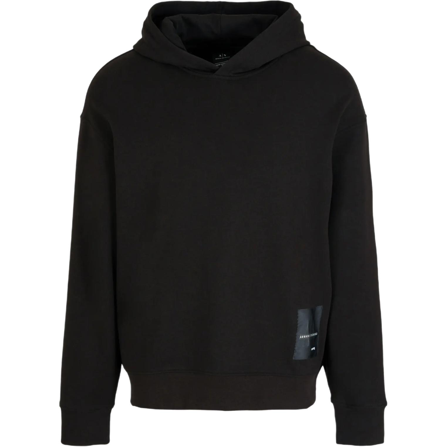 Armani Exchange AE SS24 Black Solid Logo Hoodie Long Sleeve Sweatshirt 3DZMJA-ZJDPZ-1200