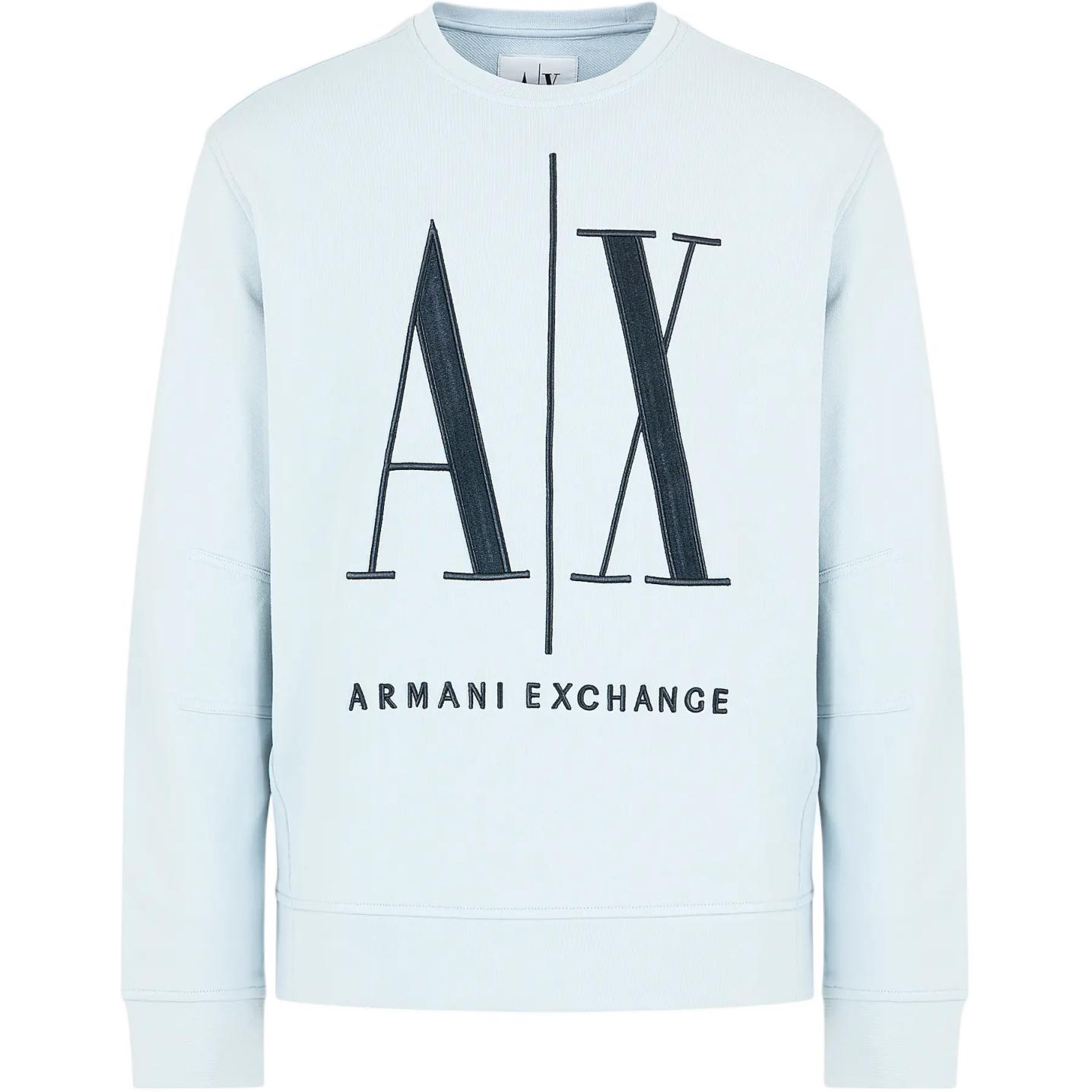 Armani Exchange AE SS24 Logo Embroidered Crewneck Sweatshirt Men’s Light Blue 8NZMPA-ZJ1ZZ-15DB