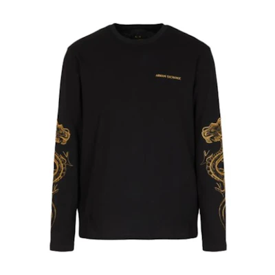 Armani Exchange AE SS24 Logo Print Crewneck Long Sleeve Sweatshirt Black 3DZTDE-ZJ9JZ-1200