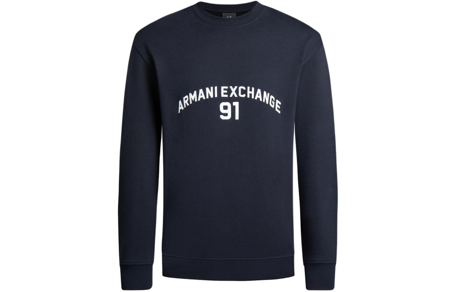 Armani Exchange AE SS24 Navy Blue Crewneck Sweatshirt with Letter Print 3DZMLK-ZJ4XZ-1583