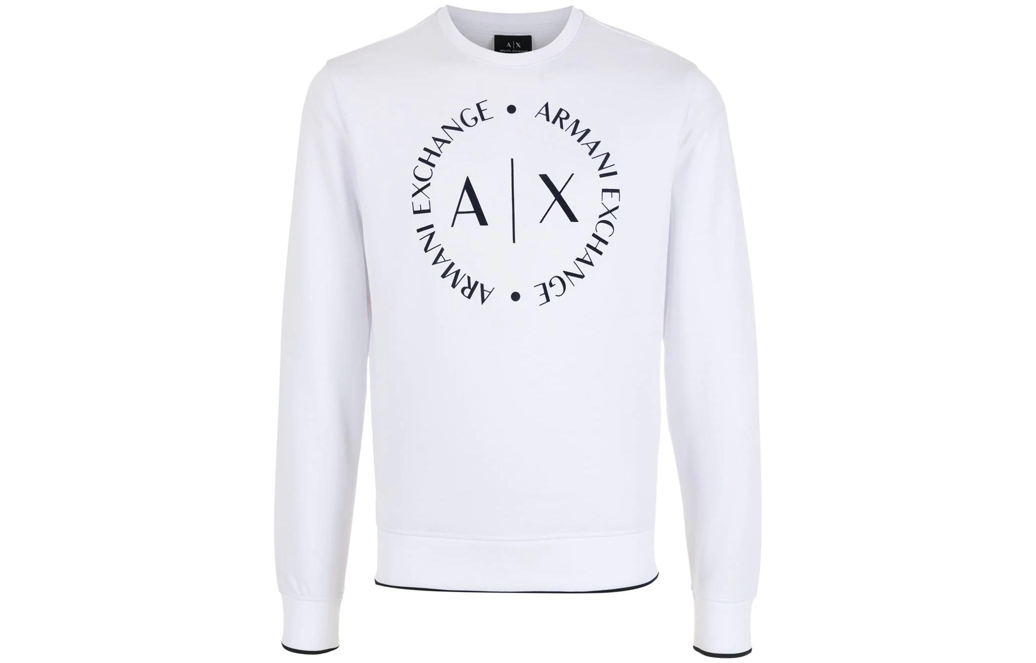 Armani Exchange AE White Crewneck Logo Print Sweatshirt Long Sleeve 8NZM87-Z9N1Z-1100