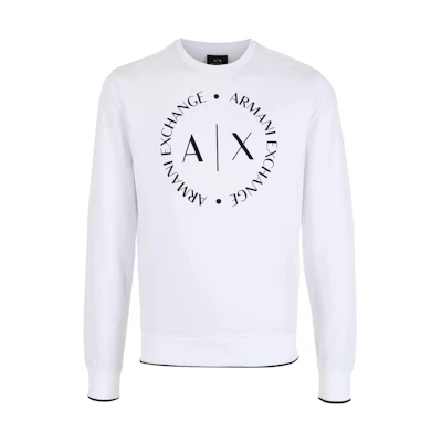 Armani Exchange AE White Crewneck Logo Print Sweatshirt Long Sleeve 8NZM87-Z9N1Z-1100