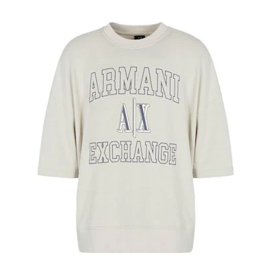 Armani Exchange Beige Crewneck Sweatshirt with Logo Print 6RZMJJ-ZJDPZ1-1934