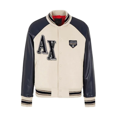 Armani Exchange Beige Raglan Sleeve Baseball Jacket with Letter Patch 6RZB21-ZNIKZ-149AJ