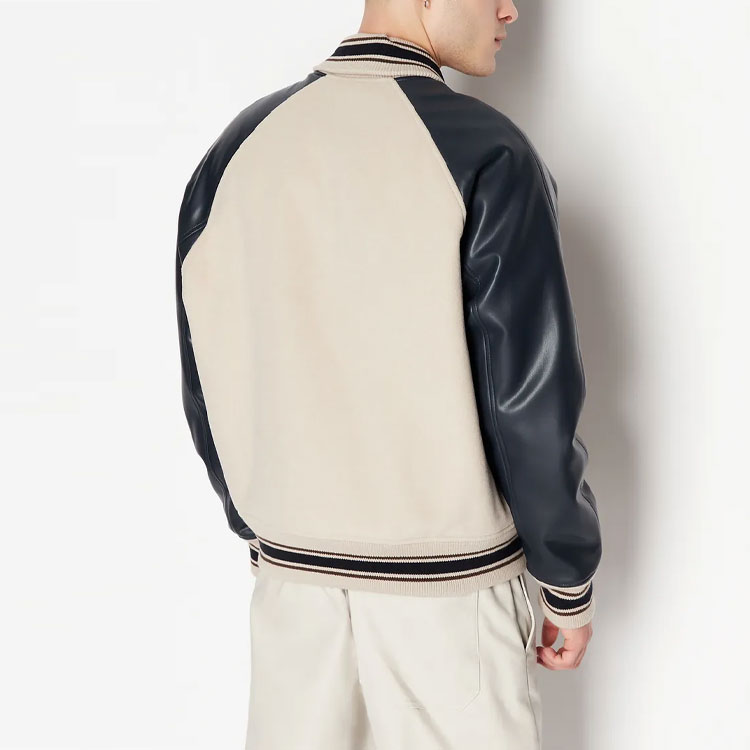 Shop Armani Exchange 米色字母貼布棒球外套 6RZB21-ZNIKZ-149AJ