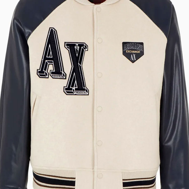Sizing Armani Exchange 米色字母貼布棒球外套 6RZB21-ZNIKZ-149AJ