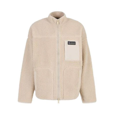 Armani Exchange Beige Zip-Up Relaxed Fit Jacket with Letter Patch Design 6RZMJD-ZJDLZ-11934
