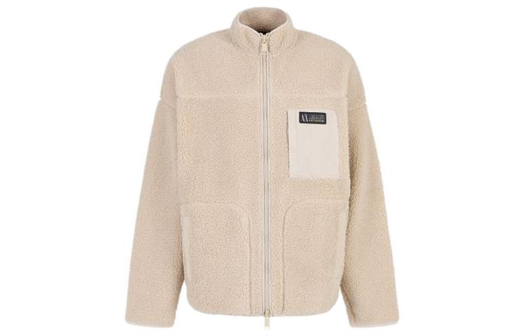 Order Armani Exchange Beige Zip-Up Relaxed Fit Jacket with Letter Patch Design 6RZMJD-ZJDLZ-11934