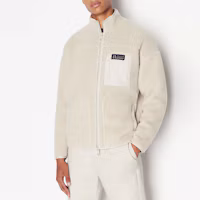 Shop Armani Exchange 米色拉鍊字母貼設計休閒夾克 6RZMJD-ZJDLZ-11934