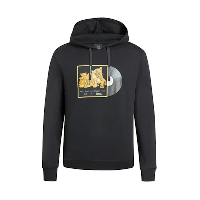Armani Exchange Black Animal Print Drawstring Hoodie Casual Sweatshirt 3KZMNA-ZJ5KZ-9211