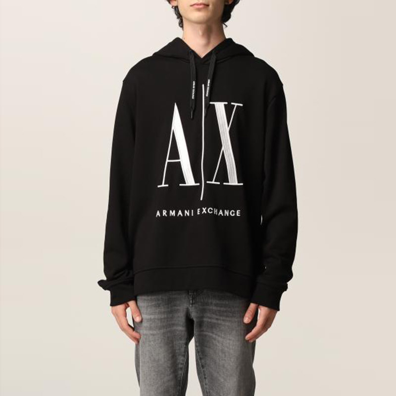 Shop Armani Exchange Black Embroidered Logo Cotton Long Sleeve Sweatshirt 8NZMPC-ZJ1ZZ-1200