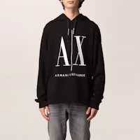 Shop Armani Exchange 黑色刺繡標誌純棉長袖衛衣 8NZMPC-ZJ1ZZ-1200