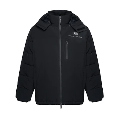 ARMANI EXCHANGE Black Hooded Puffer Jacket with Logo Print and Zip. 6KZB12-ZNICZ-1200
