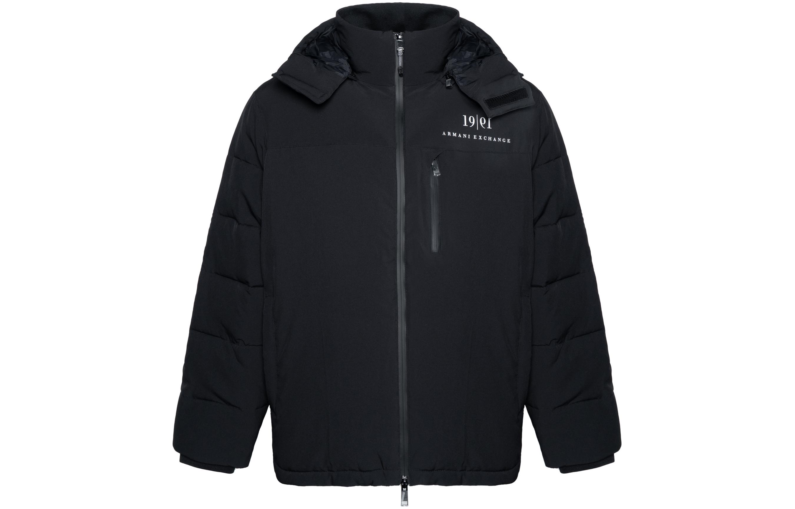 Order ARMANI EXCHANGE 黑色連帽羽絨外套，附Logo印花及拉鍊。 6KZB12-ZNICZ-1200