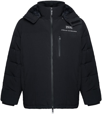 ARMANI EXCHANGE 黑色連帽羽絨外套,附Logo印花及拉鍊。 6KZB12-ZNICZ-1200 Order ARMANI EXCHANGE 黑色連帽羽絨外套,附Logo印花及拉鍊。 6KZB12-ZNICZ-1200