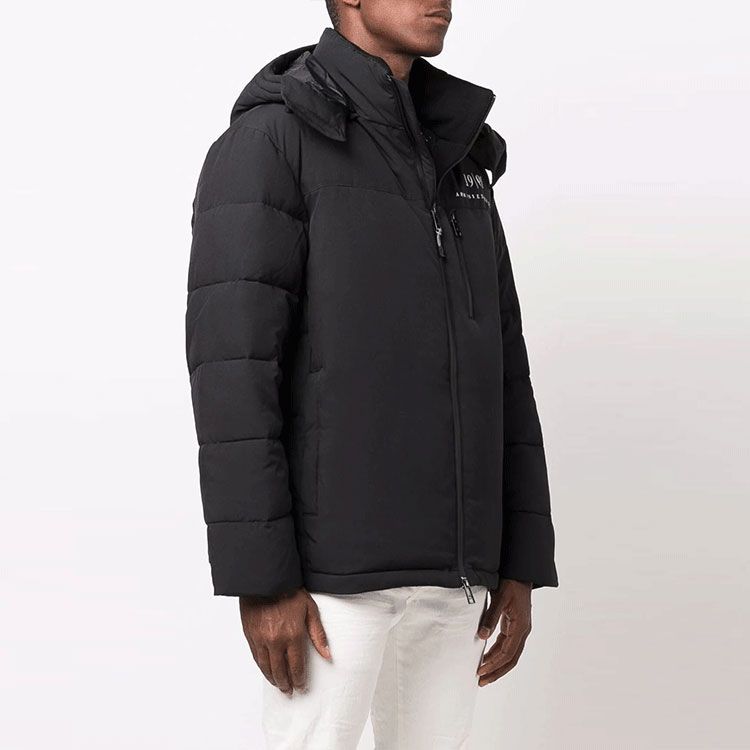 Details for ARMANI EXCHANGE 黑色連帽羽絨外套，附Logo印花及拉鍊。 6KZB12-ZNICZ-1200