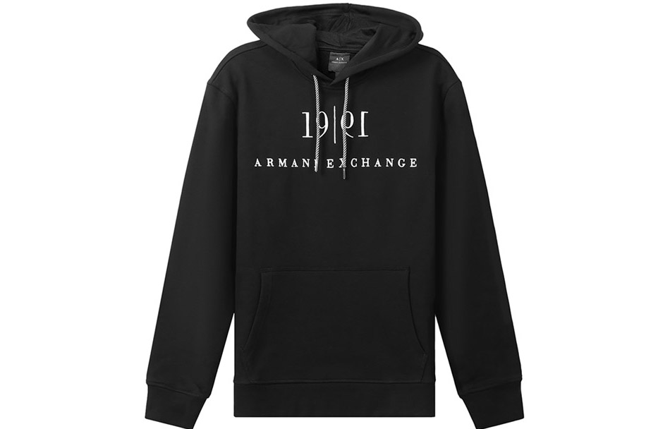 Armani Exchange Black Hoodie with Embroidered Logo and Drawstring Design 6KZMFM-ZJ6HZ-1200