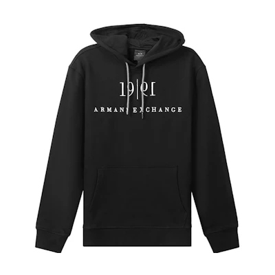 Armani Exchange Black Hoodie with Embroidered Logo and Drawstring Design 6KZMFM-ZJ6HZ-1200