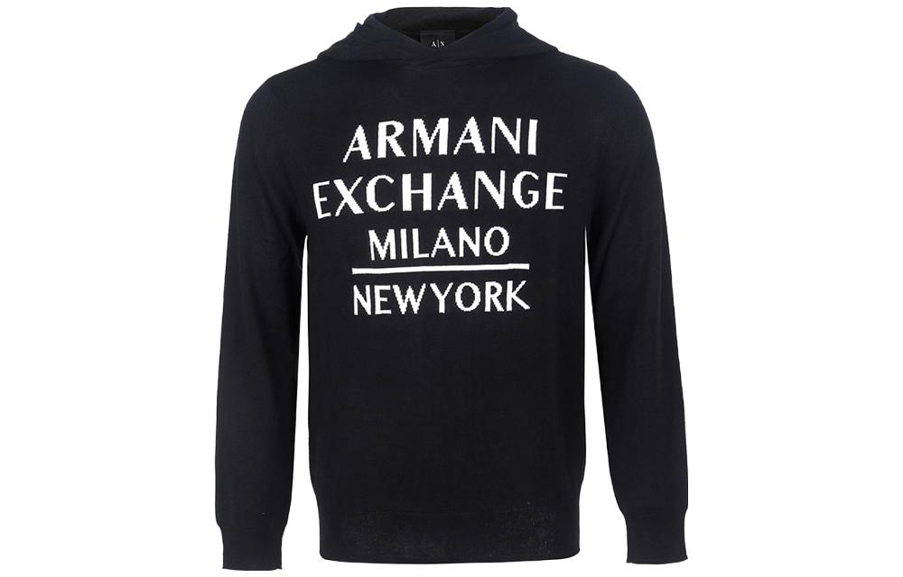 Armani Exchange Black Logo Patch Pullover Hoodie Long Sleeve 6HZM2T-ZMM9Z-5275